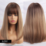 Element 18" Long Synthetic Wig with Bangs Dark Root Ombre Color Natural Headline Heat Resistant Hair Wigs for Women