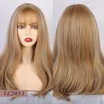 Element 18" Long Synthetic Wig with Bangs Dark Root Ombre Color Natural Headline Heat Resistant Hair Wigs for Women