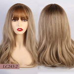 Element 18" Long Synthetic Wig with Bangs Dark Root Ombre Color Natural Headline Heat Resistant Hair Wigs for Women