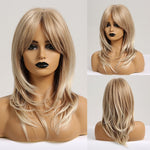 JONRENAU 16 Inches Synthetic Platinum Blonde Hair Long Natural Wave Ombre Brown Mixed Color Party Wigs for White/Black Women