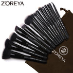 Zoreya Brand 15pcs Black Makeup Brushes Set Eye Shadow Powder Foundation Brush For Makeup Best Blending Concealer Cosmetic Tools
