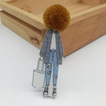 Fashion Brooch Pins for Woman Brooches Cute Girls Cartoon Models Acrylic Brooches Kawaii Pompom Clothing Jewelry Accessories